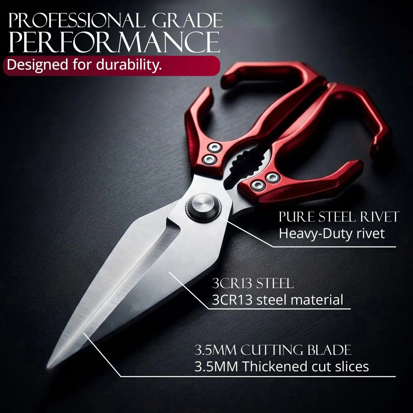 AURAME Sturdy Lightweight Stainless Steel Kitchen Scissors with Aluminum Alloy Handle, Multi-Purpose Cooking Shears with Loop