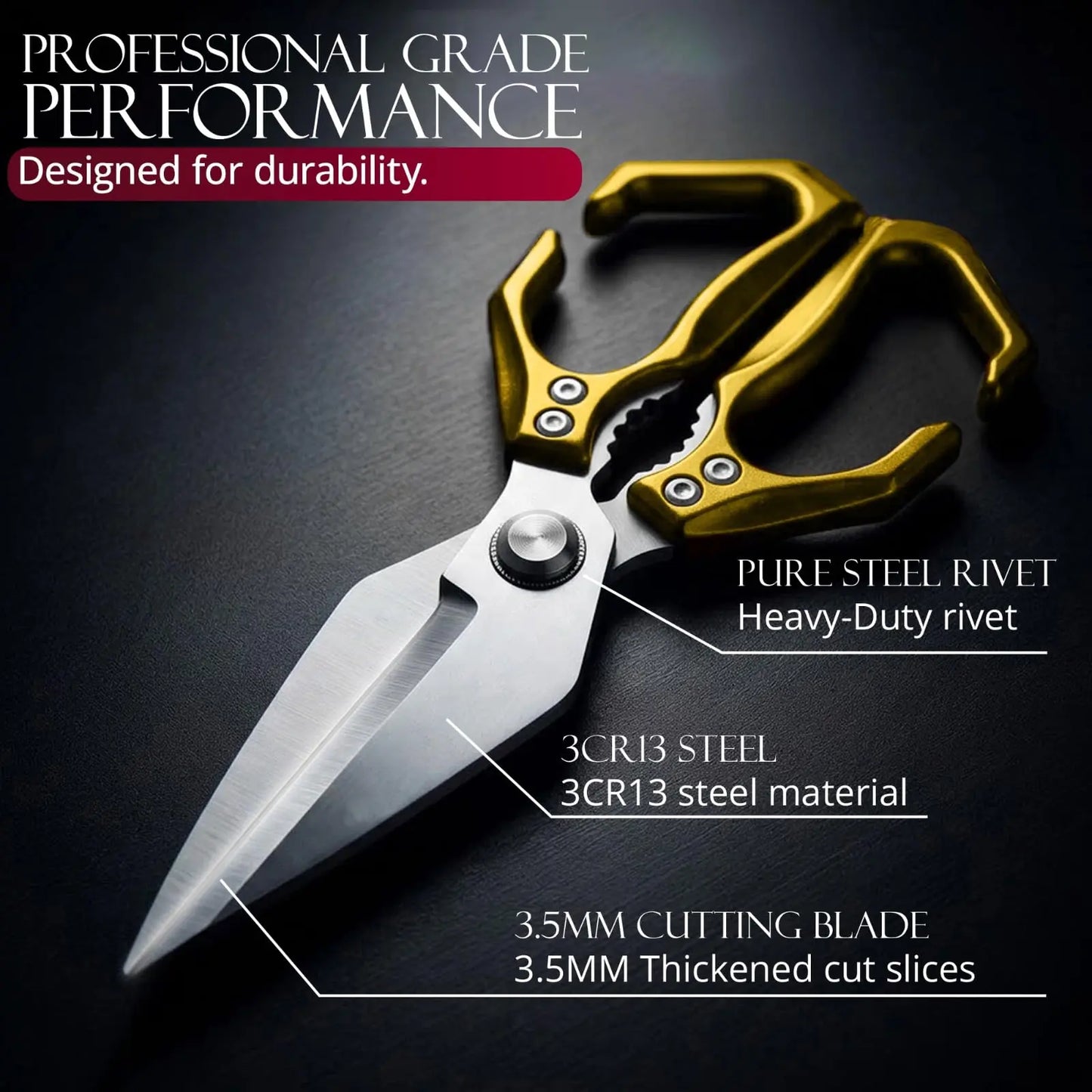 AURAME Sturdy Lightweight Stainless Steel Kitchen Scissors with Aluminum Alloy Handle, Multi-Purpose Cooking Shears with Loop