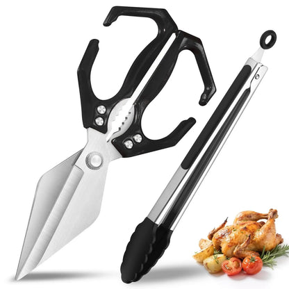AURAME Sturdy Lightweight Stainless Steel Kitchen Scissors with Aluminum Alloy Handle, Multi-Purpose Cooking Shears with Loop