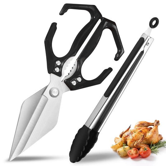 AURAME Sturdy Lightweight Stainless Steel Kitchen Scissors with Aluminum Alloy Handle, Multi-Purpose Cooking Shears with Loop