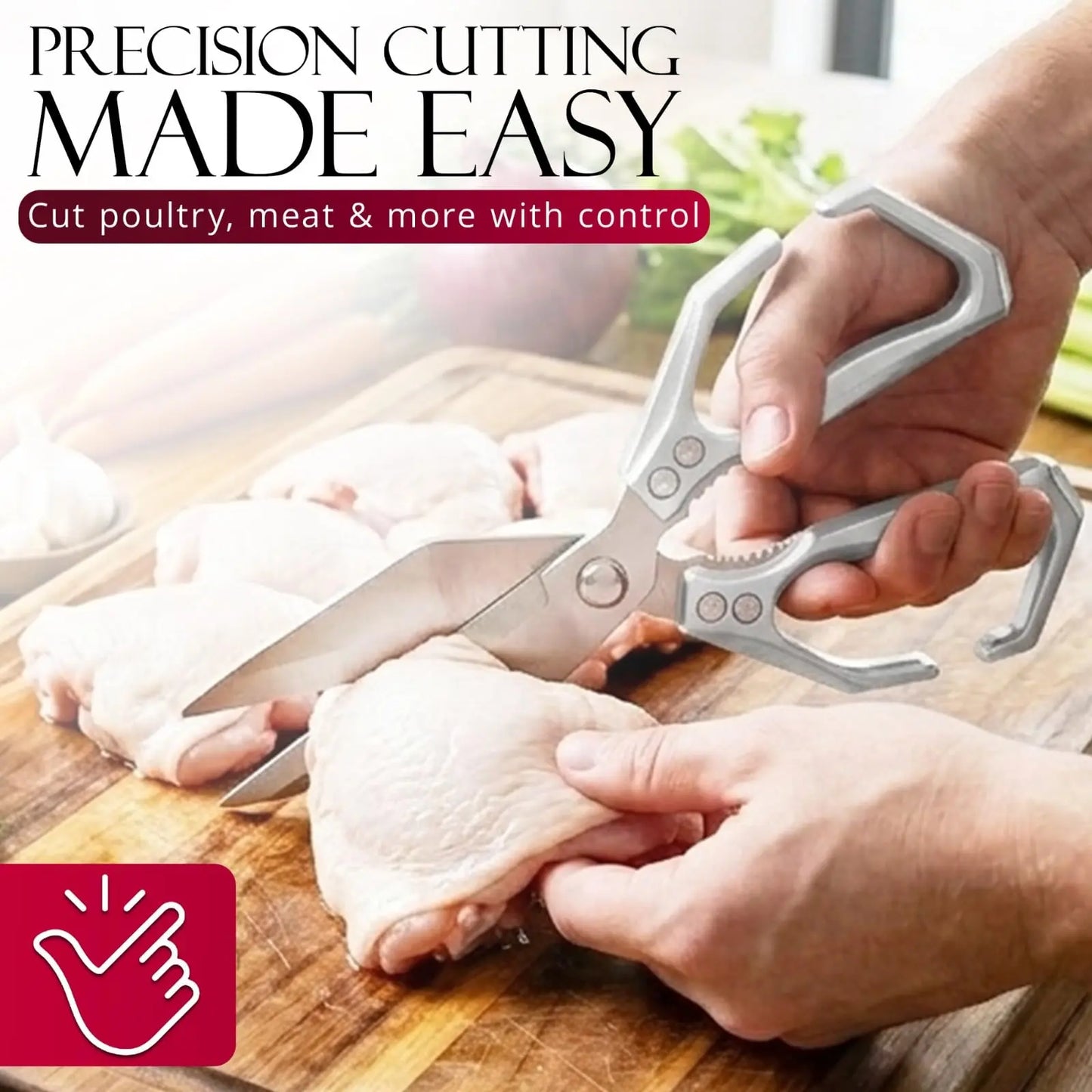 AURAME Sturdy Lightweight Stainless Steel Kitchen Scissors with Aluminum Alloy Handle, Multi-Purpose Cooking Shears with Loop