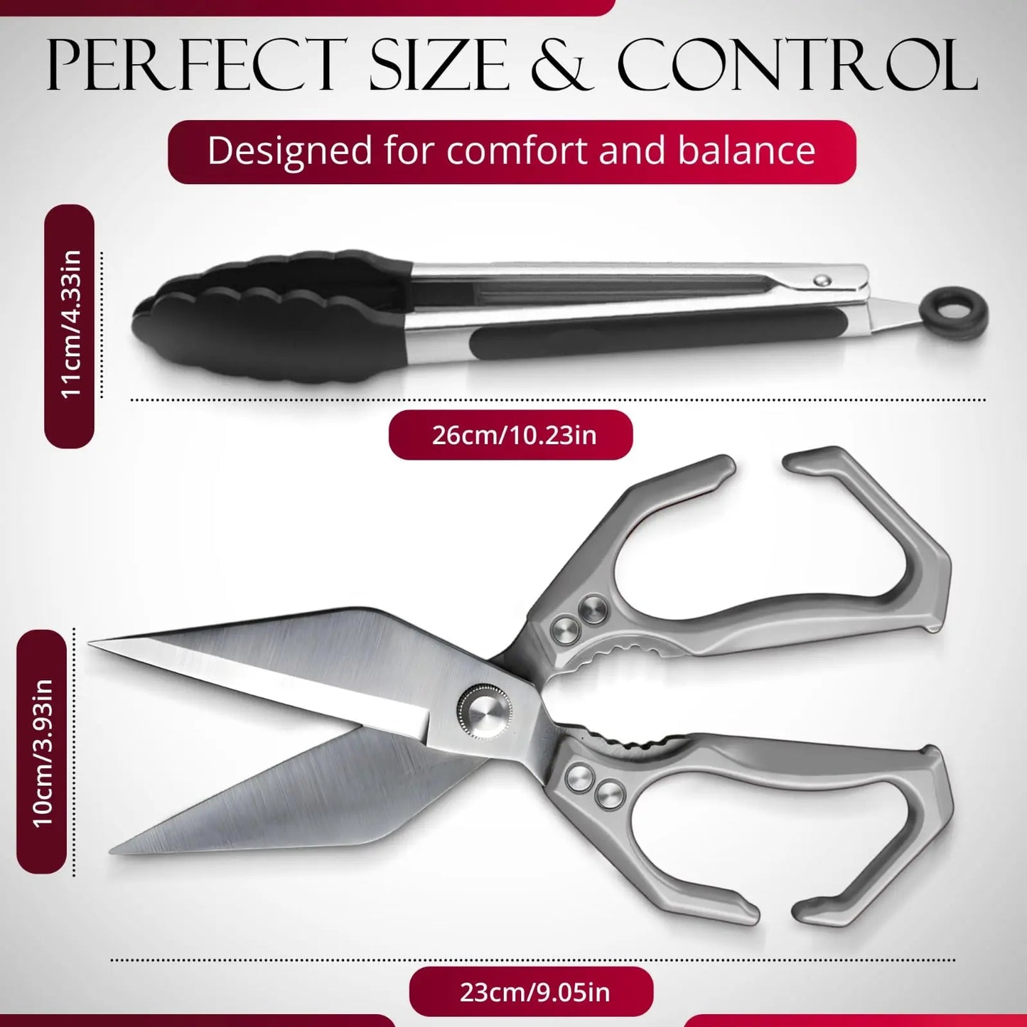 AURAME Sturdy Lightweight Stainless Steel Kitchen Scissors with Aluminum Alloy Handle, Multi-Purpose Cooking Shears with Loop