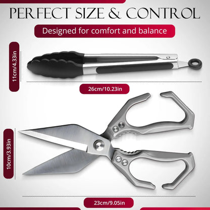 AURAME Sturdy Lightweight Stainless Steel Kitchen Scissors with Aluminum Alloy Handle, Multi-Purpose Cooking Shears with Loop