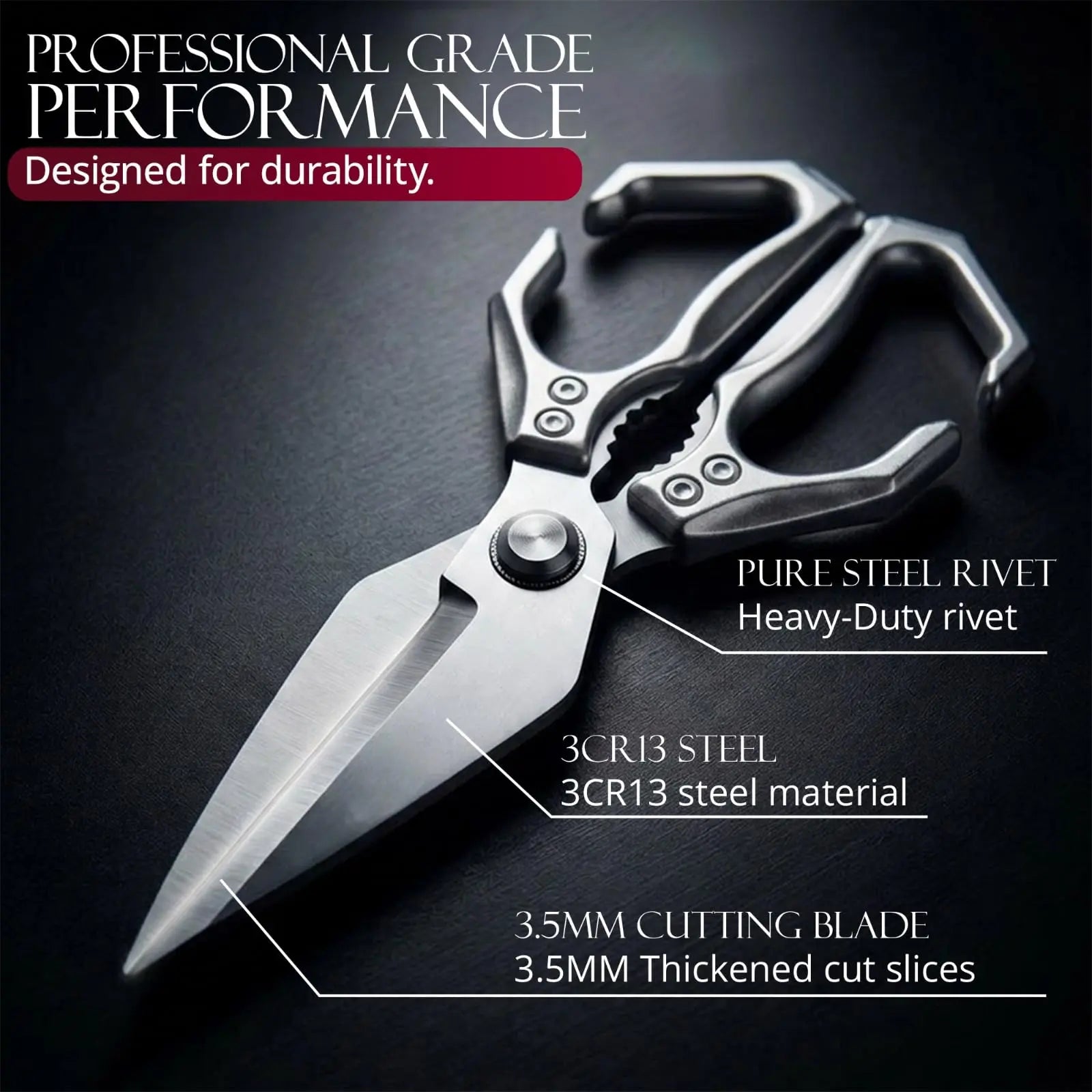 AURAME Sturdy Lightweight Stainless Steel Kitchen Scissors with Aluminum Alloy Handle, Multi-Purpose Cooking Shears with Loop