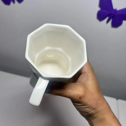 White Plaid Coffee-Pot Style Ceramic Mug