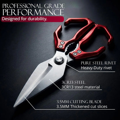 AURAME Sturdy Lightweight Stainless Steel Kitchen Scissors with Aluminum Alloy Handle, Multi-Purpose Cooking Shears with Loop