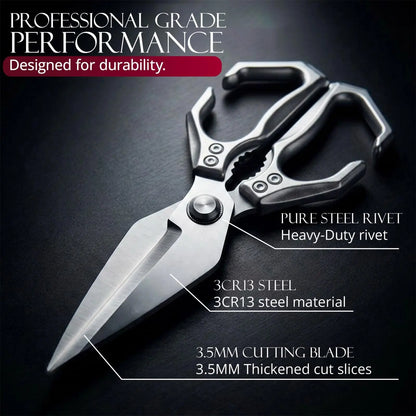 AURAME Sturdy Lightweight Stainless Steel Kitchen Scissors with Aluminum Alloy Handle, Multi-Purpose Cooking Shears with Loop